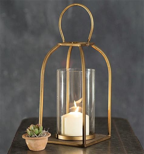 My Texas House Metal Lantern with Gold Finish and Glass 